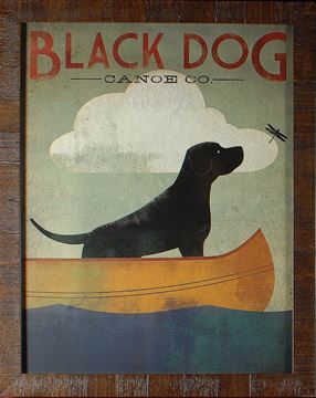 Art- Black Dog in a Canoe