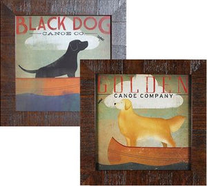 Art- Golden Dog, Black Dog Canoe (Two pieces)