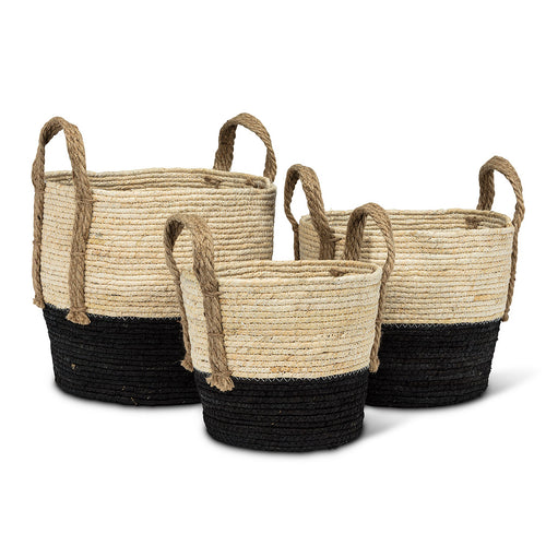Set of 3 Round Baskets with Jute Handles