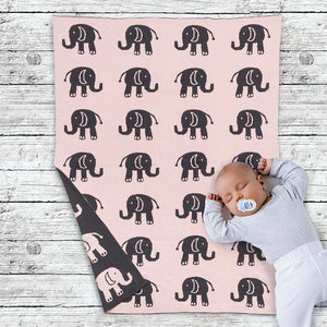 Baby Throw - Elephant in Grey/Pink 32x40"L