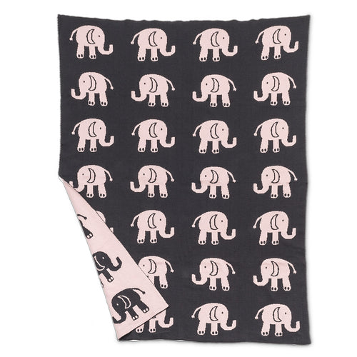 Baby Throw - Elephant in Grey/Pink 32x40