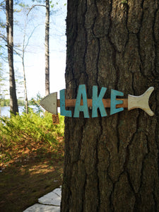 "Lake" Fish Skeleton Sign