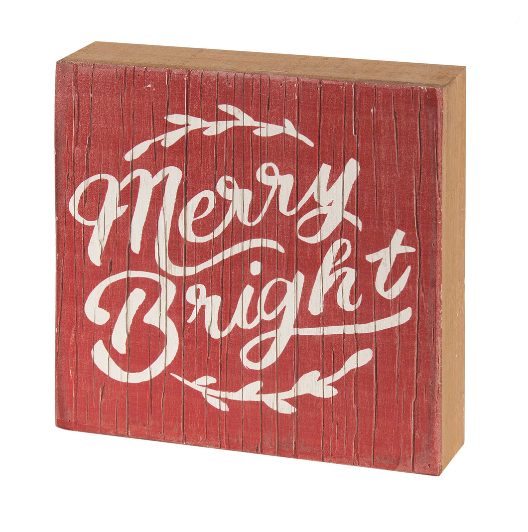 Wood Holiday Plaque-- Merry Bright