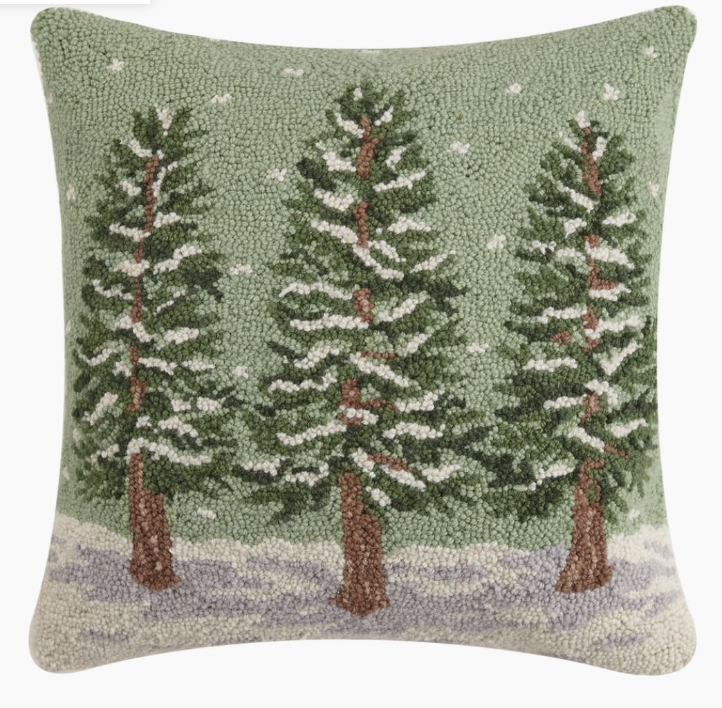 Winter Three Tree Hook Rug Throw Pillow