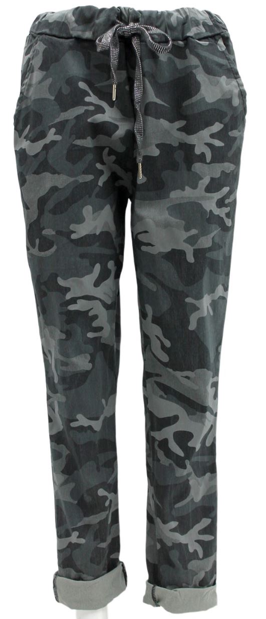 New Ladies Cargo Pocket Super Stretch Camouflage Print Jogger Magic Trousers  