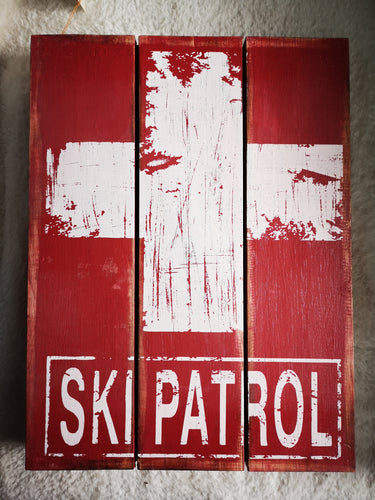 Ski Patrol Sign-Distressed red/white
